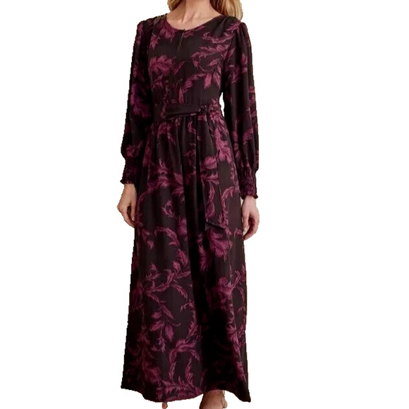 Soft Surroundings Women's Dianthe Belted Maxi Dress in Purple Botanical Size L - Picture 1 of 9
